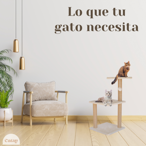CATZY D | Poste Alto Rascador para Gato 70 cm + 2 Repisas + Juguete Pelota de Felpa - Image 2