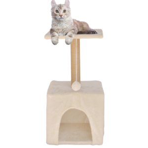 CATZY F | Casa para Gato + Poste Rascador + Cama Balcón + Juguete Pelota de Felpa