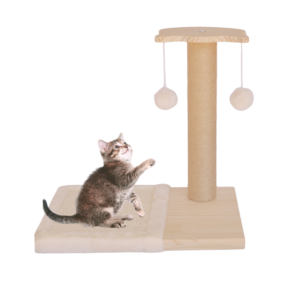 CATZY G | Rascador Horizontal para Gato + Poste Rascador 40 cm + 2 Juguetes Pelotas de Felpa
