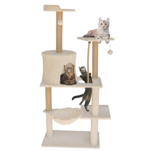 CATZY B | Árbol Rascador Completo para Gato, Casa + Cama Colgante + Cuerda + 3 Postes Rascadores + Cama + Balcón + Juguete 2 pelotas de Felpa