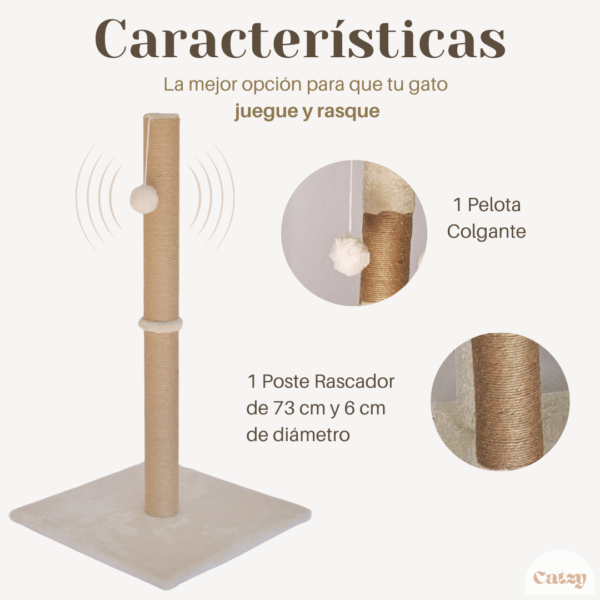 CATZY A | Poste Alto Rascador para Gato 73 cm + Juguete Pelota de Felpa - Image 3