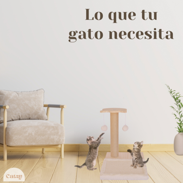 CATZY G | Rascador Horizontal para Gato + Poste Rascador 40 cm + 2 Juguetes Pelotas de Felpa - Image 3