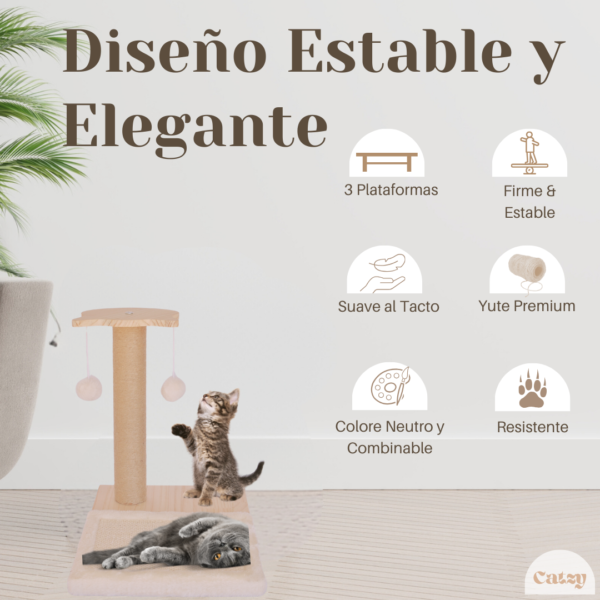 CATZY G | Rascador Horizontal para Gato + Poste Rascador 40 cm + 2 Juguetes Pelotas de Felpa - Image 7