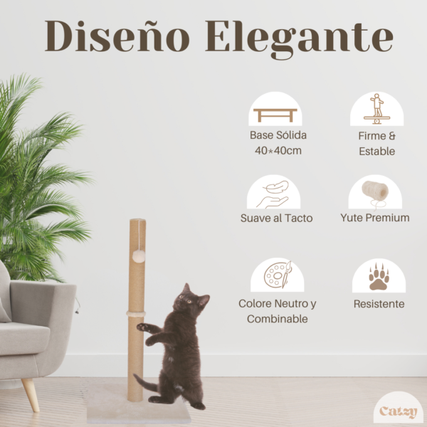 CATZY A | Poste Alto Rascador para Gato 73 cm + Juguete Pelota de Felpa - Image 5