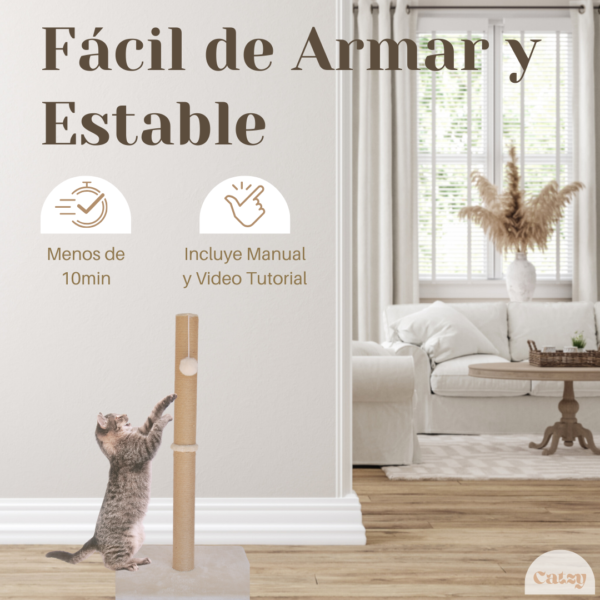CATZY A | Poste Alto Rascador para Gato 73 cm + Juguete Pelota de Felpa - Image 6