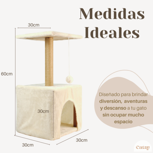 CATZY F | Casa para Gato + Poste Rascador + Cama Balcón + Juguete Pelota de Felpa - Image 5
