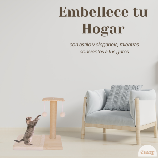 CATZY G | Rascador Horizontal para Gato + Poste Rascador 40 cm + 2 Juguetes Pelotas de Felpa - Image 8